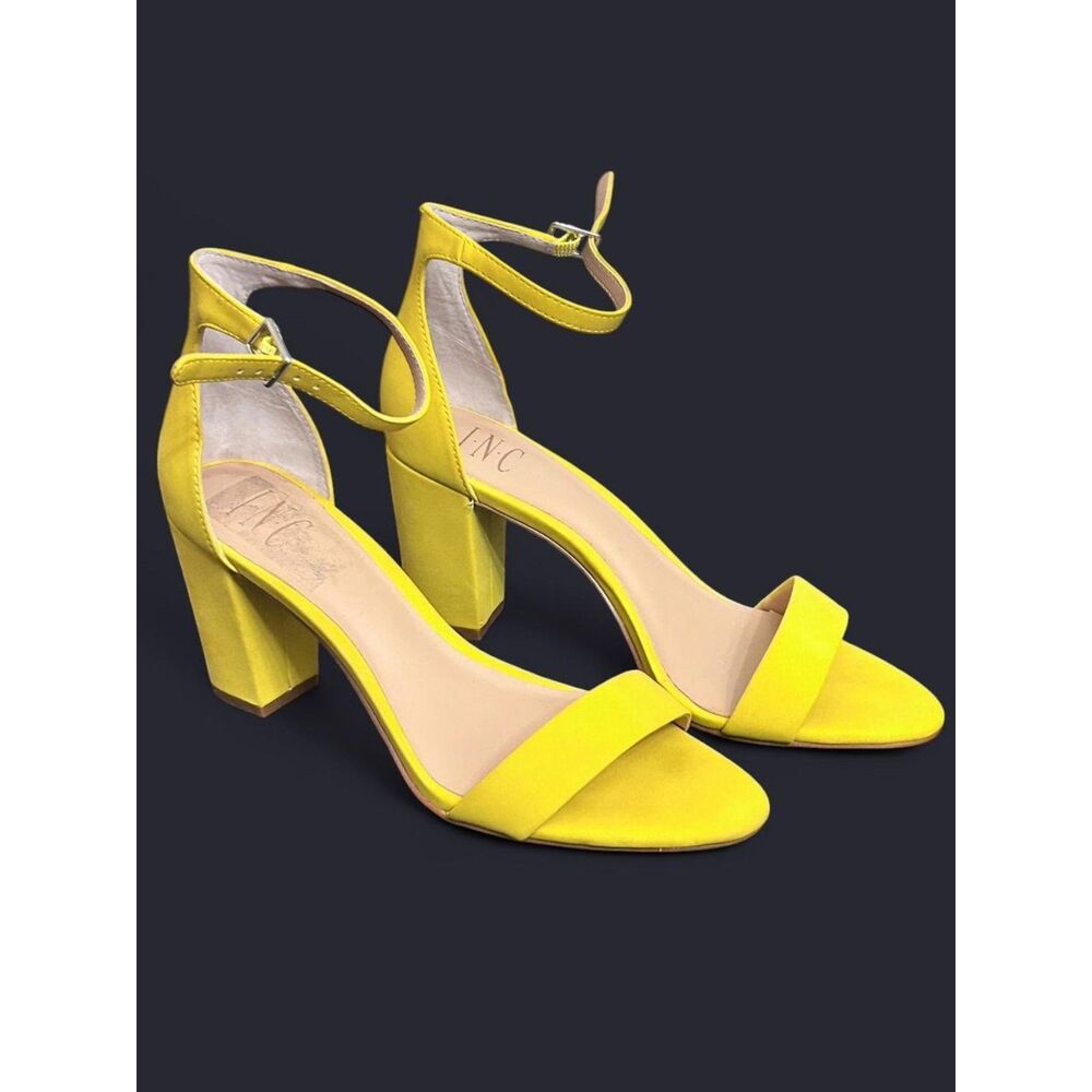 INC International Concepts ‘Kivah’ Yellow Block Heel Ankle Strap Sandals